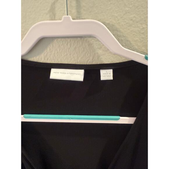 New York & Company Black Draped Wrap Dress Sz L Stretch - Picture 3 of 4